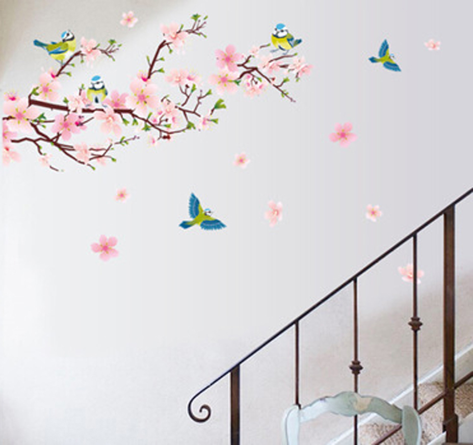 사쿠라 벽 스티커 데칼 침실 거실 DIY 꽃 이동식 PVC 아트 벽지 아름다운 가정 장식 스티커 데칼